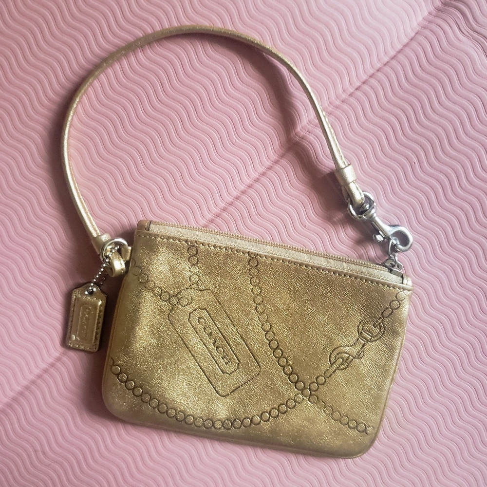 SOLD - Coach Y2K Metallic Gold Small Wristlet Coin Wallet - Picture 1 of 10